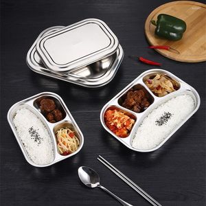 Dinnerware Sets Stainless Steel Divided Dinner Plate Lunch Box With Lid Fast Tray Container 2/3/4 Section School Home Canteen Supplies