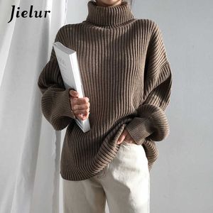 Women's Knits Tees Jielur Turtleneck Sweater Women Blue Coffee Winter Korean Style Fashion Female Sweaters Thick Warm Long-sleeved Loose Pullover T221012