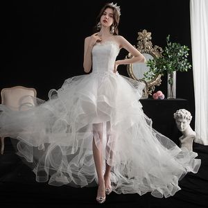 2023 Ball Gown Свадебные платья Bohemian Beach Tutu V Sece Lace 3D цветочные аппликации Иллюзия поезда без спины и размер формальный свадебный платье