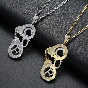 Pendant Necklaces 18K Gold Plated Bling Zirconia Simulated Diamond Iced Out CUF Handcuffs Pendent Necklace Hip Hop Chain For Men Charm Gifts