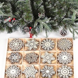 Decorazioni natalizie Ornamenti di fiocchi di neve in legno fai-da-te Trucioli di legno Albero appeso Festa di Natale Home Office Bar