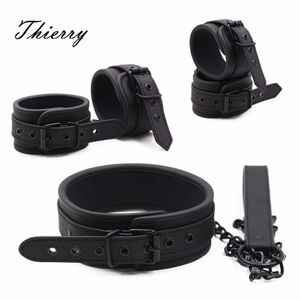 Sex leksaker masager massager bondage thierry pu läder sm produkter handleds ankel manschetter nack krage set bdsm bondage leksaker hancuffs cosplay accessoarer bnvw