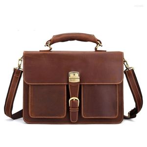 Briefcases Retro Large Capacity Leather Men's Briefcase Top Layer Laptop Bag Crazy Horse Skin 15 Inch Computer Messenger