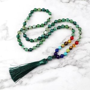 Pendant Necklaces Men Beaded Necklace 7 Chakra Balance Healing Natural Stone Green Agates Strand With Tassel Women Bohemian Yoga Jewelry