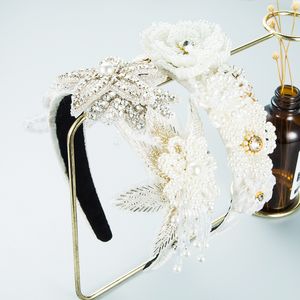 Luxury Handmade Baroque Beaded Headbands Pearl Rhinestone Flower Hairbands Women Wedding Hairband