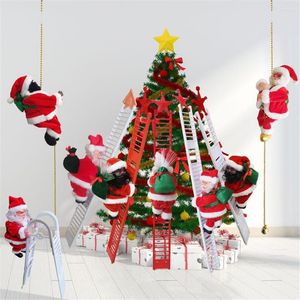 Juldekorationer Electric Santa Claus Climbing Ladder Plush Doll Prydnad f￶r hemtr￤d h￤ngande dekor med musik