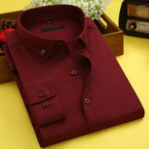メンズドレスシャツ男の子ソーシャルビジネスボタンアップシャツビンテージメンズオフィスウェア特大の男性かわいい竹繊維赤い長袖トップ
