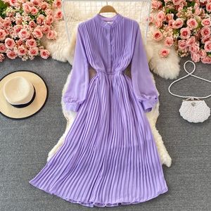 Vestidos casuais 2022 Spring Autumn Autumn Lantern Manuve Dress Women Mulheres Uma linha Pleated Ladies Large Hem Long Shirt vestidos