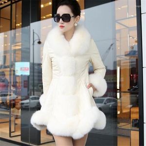 Women's Fur Latest Winter Female Sheepskin Coats High Quality Faux Pure Color Collars Snap Fastener Furs Big Yards Slim