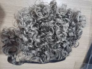 Salt n pepper silver grey drawstring human hair ponytail extension wraps gray wavy curly pony tail hairpiece short long wet and wave 120g 14inch 1pcs
