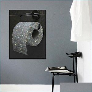 Paintings Paintings Funny Shiny Toilet Paper Canvas Painting Wall Art Abstract Black Picture Poster Print Wallpaper Living Room Decor Otqxy