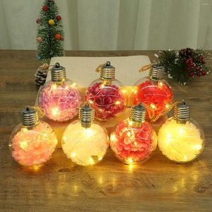 Decorazione per feste Palle per alberi di palline di Natale trasparenti con fiori a LED Luci a sfera sospese Artif L2J4