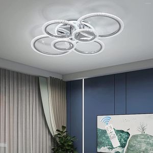 天井のライトガニードモダン76Wランプリモコンリモコンダム可能なフラッシュマウントインテリア6リング照明ダイニングルームの寝室のための照明