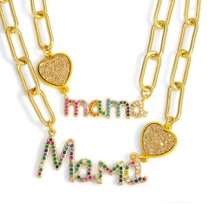 Pendant Necklaces FLOLA Gold Chunky Chain MaMa Necklace Women Heart Letter Name Cubic Zirconia Jewelry Mother's Day Gifts Nkeu73