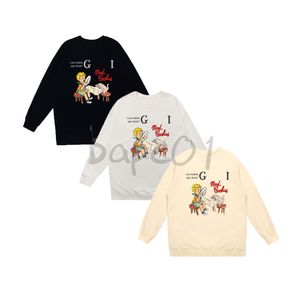 Lyxig långärmad tröja för män Designer Tecknad små pojkar tryckt tröja Modemärke Tröja med rund hals Lös topp Svart Vit Aprikos Asiatisk storlek M-2XL