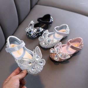 Flat Shoes 2022 Children's Princess Party Spring Girls Rhinestone Bow Leather Baby Kids Casual Wedding 21-36