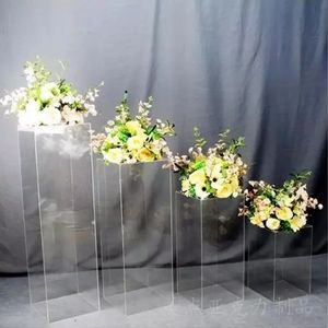 Uppsättning av 4 storlekar Bröllopsgolv Vas Clear Acrylic Grand Vases Decoration Flower Stand Backdrop Frame Pillar Party Decoration T1013