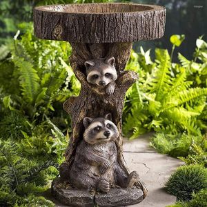 Decorações de jardim Resina Raccoon Birdbath Polyresin Banho de pássaros antigos para decoração de jardinagem de quintal em casa decoração de jardinagem ao ar livre