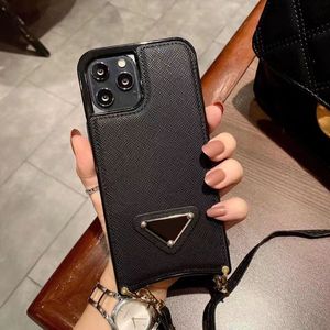 مصمم Crossbody Lanyard Phone Cases for iPhone 14 13 12 11 Pro Max 14Pro 14Promax 13Pro XR 7 8 Plus Pu Black Pu Leather Cover Provess