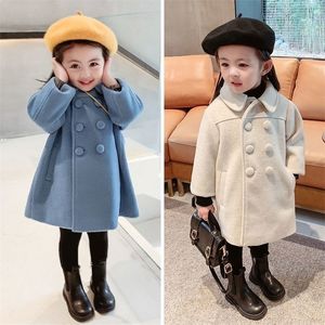 Päls dubbelbröst flickor Woolen S Autumn Winter Trench Jacket 2-6 år Barn Kläder för barn Ytterkläder Födelsedagspresent 221012