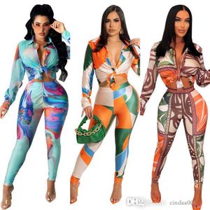 Kvinnor Sexiga tv￥delade byxor Set Designer Print Fashion Suit Fall Spring Outfits