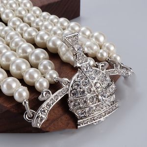 Anhänger Halsketten Western der gleichen mehrschichtigen leichten Luxusperle voller Diamant Saturn Vivi Halskette Armband Runway-Stil Schlüsselbeinkette-4