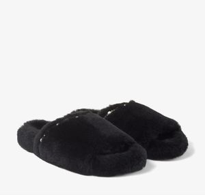 Winterfrauen warme Hausschuhe aus Wolle, Acinda Shearling Embellished Slipper, schwarze Luxusmarke, Superqualität, Größe 35–40, mit Box, schneller Versand