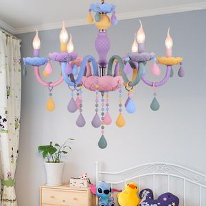 Chandeliers Crystal Chandelier Macaron Color Droplight Children Room Lustre Cristal Creative Fantasy Girl Princess Luminaire Light Fixtures