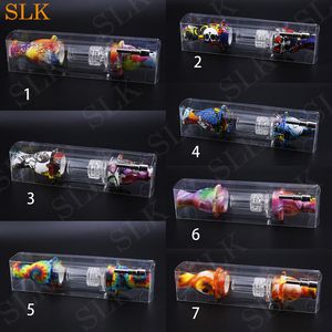 mini water pipes kit hot selling pattern style glass bongs with 10mm titanium nail silicone smoking pipe for smoking wax oil tobacco 7.5" bongs 710