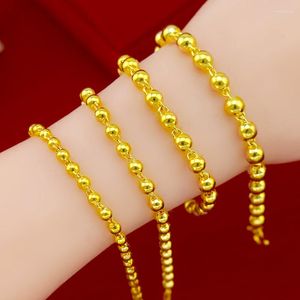 Bracelets 24k Yellow Gold Plated Beads Bracelet For Women's Fashion Men Glossy Solid Round Bead Bangles Jewely Gifts Not Fade