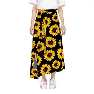 Skirts Long High Waist Summer Print Frill Sweet Cute Mid-Calf Women Beach Style Fashion Bottom