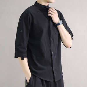 Etniska kläder Vit svart linne bomull Kinesiska krage skjortor för herrgrön stor storlek stil mandarin toppar