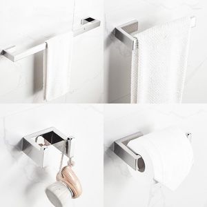 Bath Accessory Set Modern Bathroom Accessories 4-Piece Stainless Steel Wall Mounted Chrome Towel Bar Paper Holder Robe Hook Ring