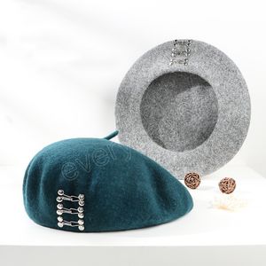 여자 모자 베레트 겨울 양모 모자 럭셔리 데코 트 캐주얼 큰 크기 회색 녹색 우아한 모자 고르 라