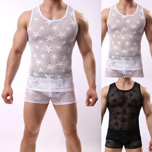 Unders Firira Sleepwear Star Star de cinco pontas colorido de colorido Sexy Men Sexy Mesh para dormir