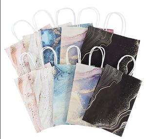 Marmordesign Kraft Paper Gift Wrap Bag med handtag f￶delsedagsfest f￶rpackning v￤ska br￶llop gynnar eid ramadan festival leveranser