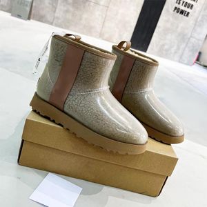 Designer Mulheres peluda de couro brilhante botas curtas solas grossas no inverno cl￡ssico de neve vermelha botas 36-40 com caixa