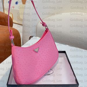 shoulder bags tote underarm package patent Ostrich leather Enamel metal triangular logo pink Nylon lining Handbags designer bag Symbole Cleo hobo bag 1BC156 1BC499