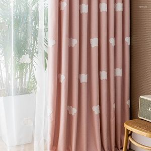 Tenda Nordic Semplicità E CaloreCartone Animato Rosa Semplice Nuvola Ricamo Tende Per Camera Da Letto Soggiorno Kid Girl Bambini