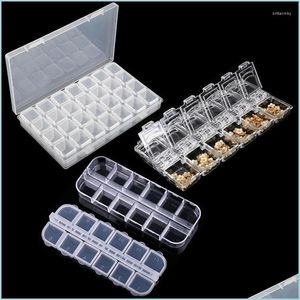 Jewelry Pouches Bags Jewelry Pouches 12/28Grids Plastic Storage Box Beads Case Transparent Compartment Organizer Adjustable Drop De Dh0Op