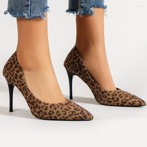 Dress Shoes Leopard Woman Heels Pumps High Nude Thin Wedding Party Ladies Classic Big Size
