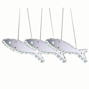 Modern Crystal LED Fish Dining Room Pendant Lamp Stainless Steel Restaurant High Power Hanging Lighting Fixtures