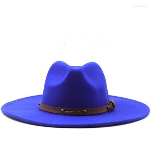 Berets Arrivel Wholesale 9.5cm Big Brim Woolen Felt Fedora Hat For Women Men Elegant Vintage Cotton Solid Fashionable