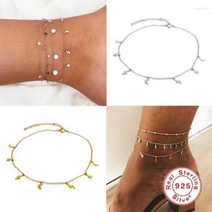 Anklets Real 925 Sterling Silver Pulseras Foot Korean ins Moon Star Ankle Chain for Women Lovers's Valentine's Day Gift