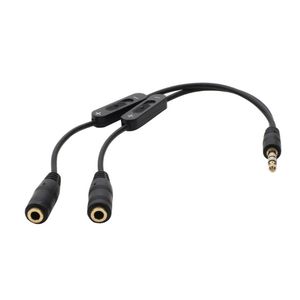 Jack 3,5 mm Stereo Audio Cable Man till 2 kvinnliga headset MIC Y SPLITTER Adapter Volymkontroll h￶rlurar Telefon PC Aux -sladd