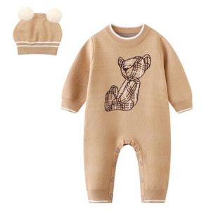 2022 Autumn Winter Baby Rompers Knitting Jumpsuit pojkar tröja hatt två-stycken Set modedesigner tryck lyxflickor enstycke kläder