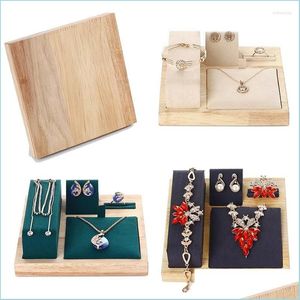 Jewelry Pouches Bags Jewelry Pouches Display Bracket Bamboo Wood With Microfiber Fabric Set Rack Counter Seat Drop Delivery 2022 Pack Dhan4