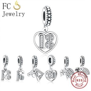 925 Sterling Silber baumelnde Charm-Perlen für Damen, hochwertiger Schmuck, Geschenk, Großhandel, 13., 18., 21., 50., 60., 70. Perlenherstellung, Geburtstagsperle, passend für Pandora-Armbänder, DIY