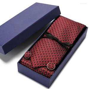 Papillon 50 colori cravatta da uomo set 7,5 cm magro punti di seta a righe design paisley set di fazzoletti da taschino sottili cravatta stretta rosso nero