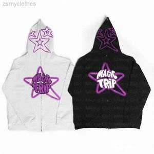 Zip kapüşonlu yıldız harf grafikleri goth sweatshirt spor ceket kazak gotik uzun kollu büyük boy hoodie y2k ceket erkek hoodies